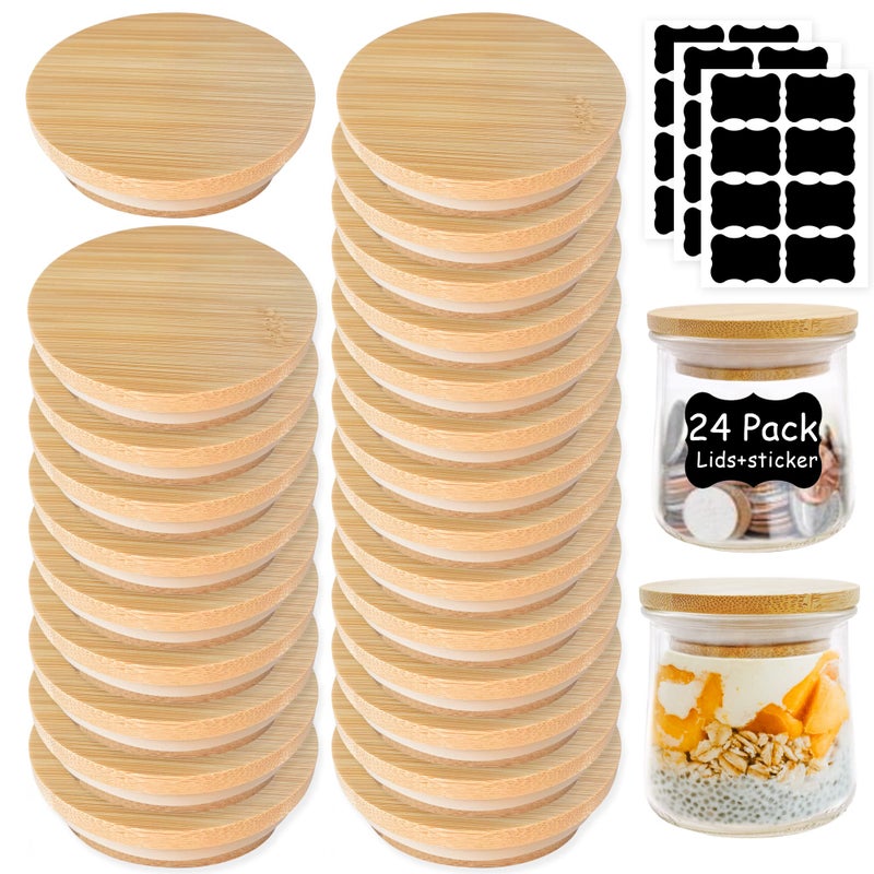 KIKINIKO Oui Yogurt Jar Lids - 24 Pack Oui Lids - Natural Bamboo Wood with Silicone Sealing Ring and Oui Yogurt Jar Label for 5 oz Oui Yogurt Jars. - Image 1